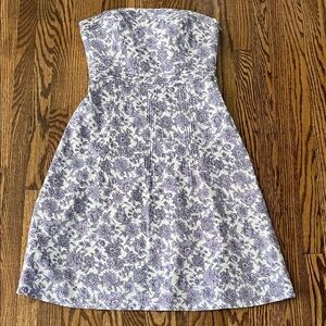 Ann Taylor Strapless White Dress with Lavender Floral Print